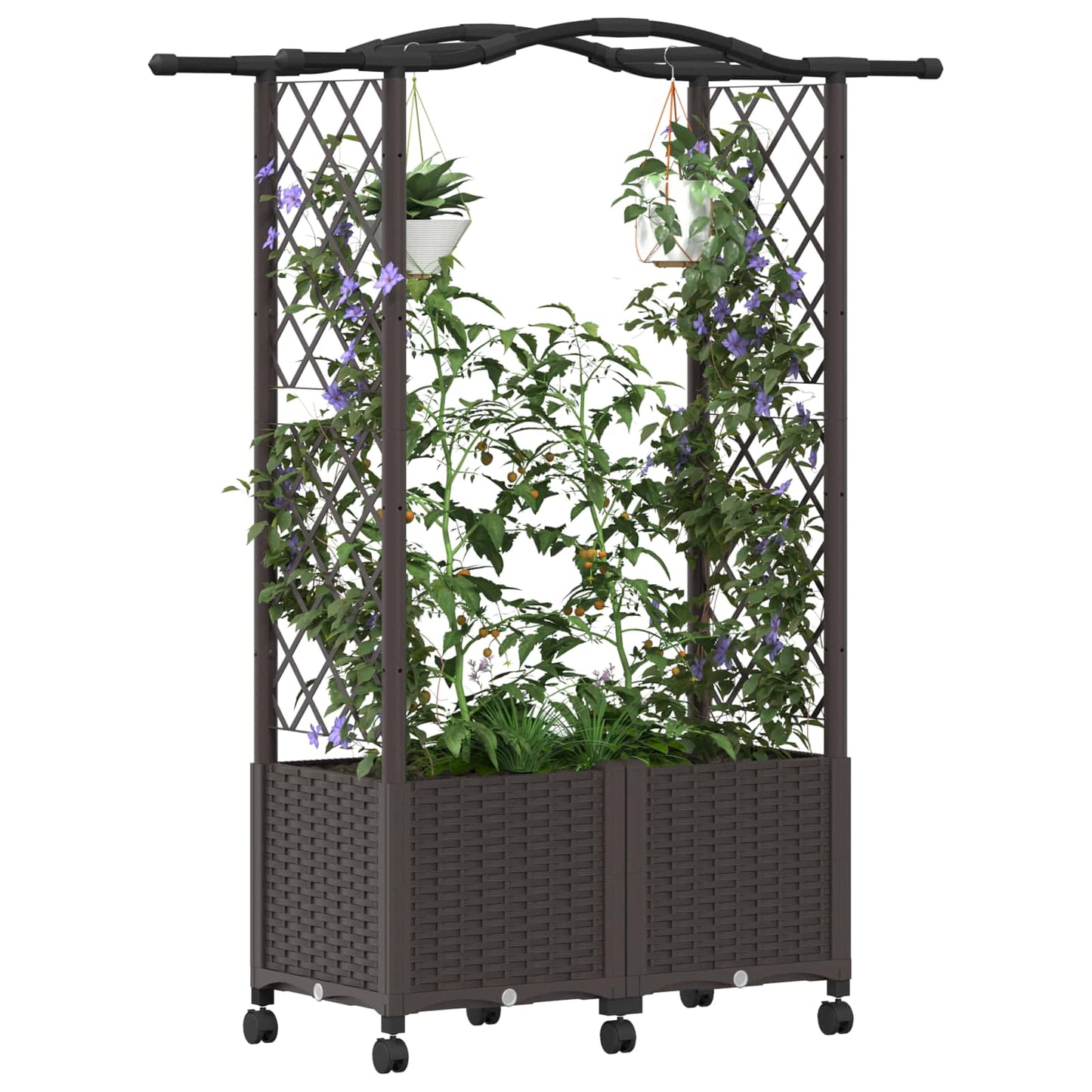 Hochbeet mit Rankgitter und Dach Braun 125 x 40 x 144 cm PP