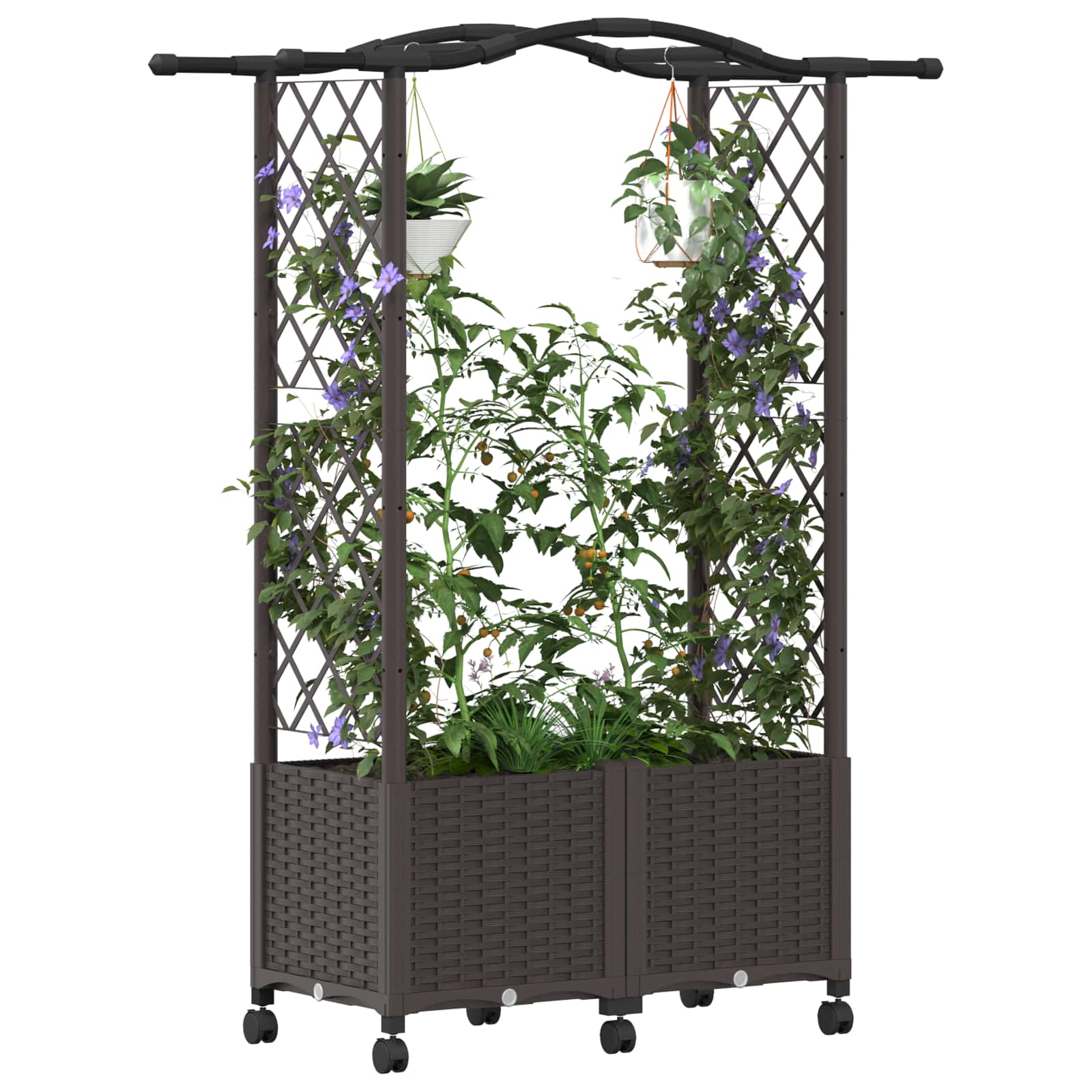 Hochbeet mit Rankgitter und Dach Braun 125 x 40 x 144 cm PP