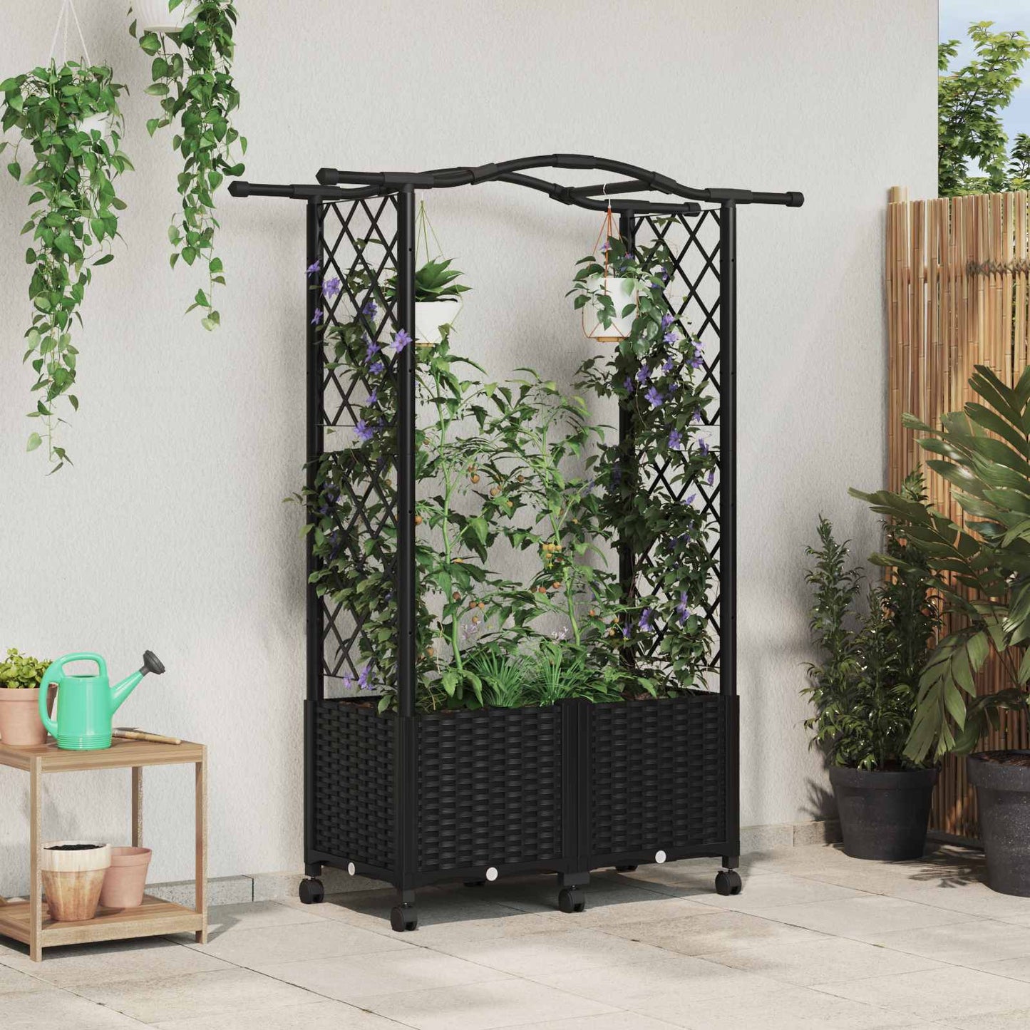Hochbeet mit Rankgitter und Dach Schwarz 125 x 40 x 144 cm PP