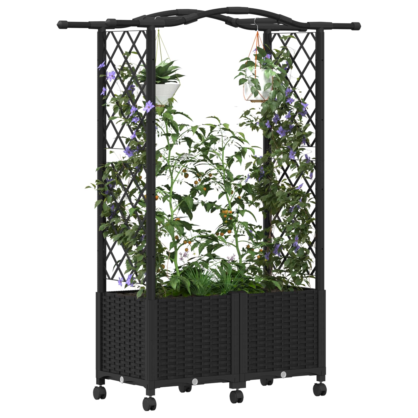 Hochbeet mit Rankgitter und Dach Schwarz 125 x 40 x 144 cm PP