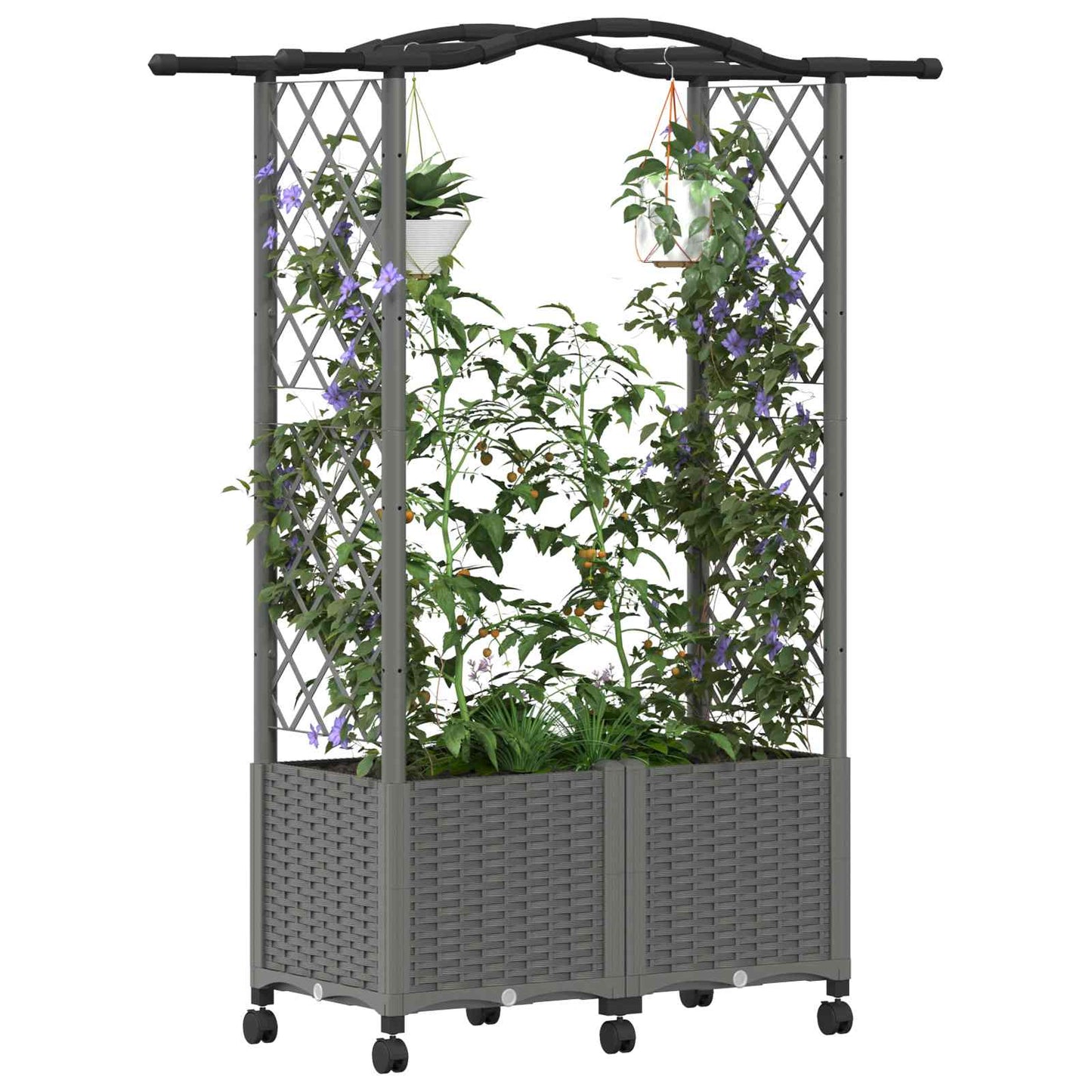 Hochbeet mit Rankgitter und Dach Hellgrau 125 x 40 x 144 cm PP