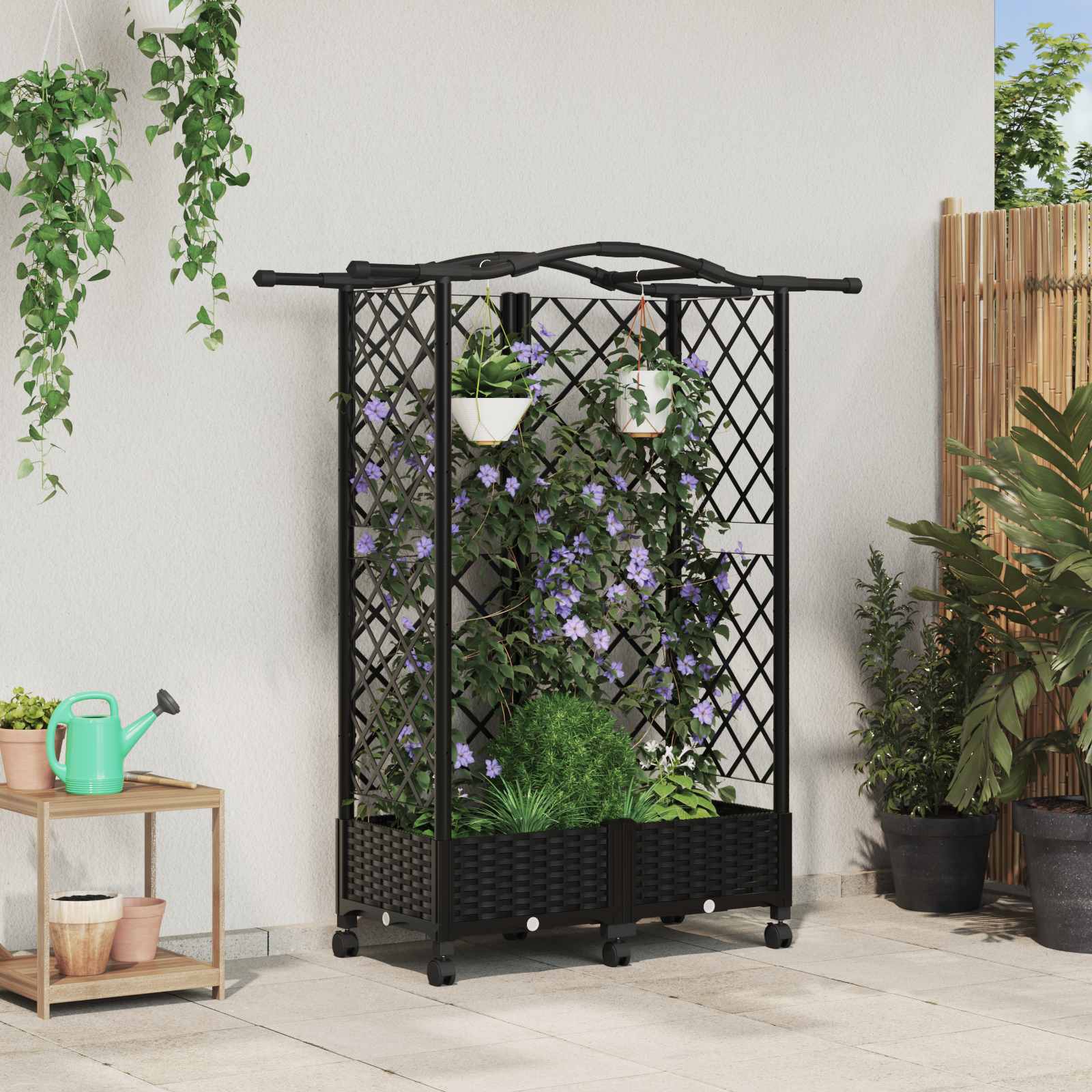 Hochbeet mit Rankgitter und Dach Schwarz 124 x 40 x 129 cm PP