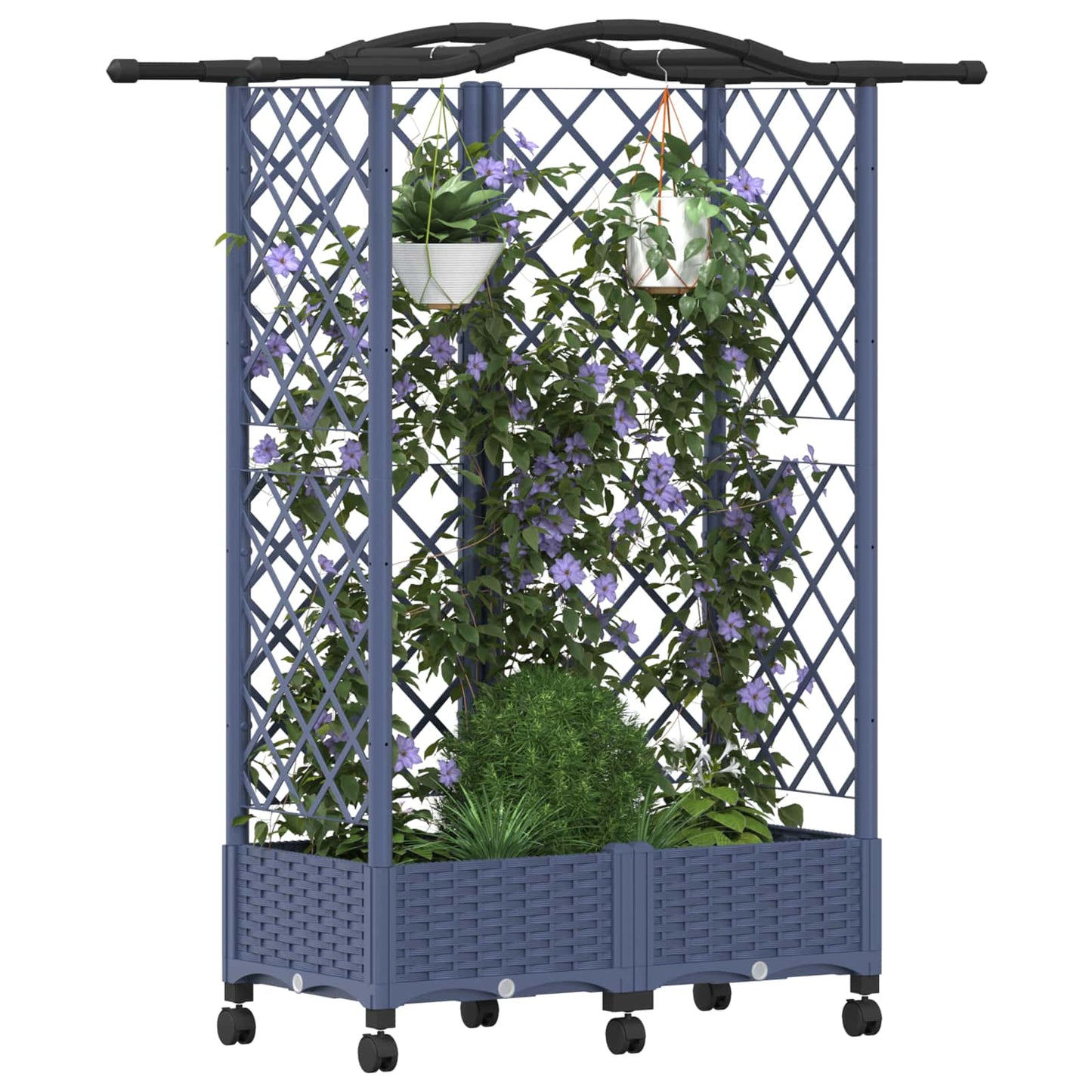 Hochbeet mit Rankgitter und Dach Grau 124 x 40 x 129 cm PP