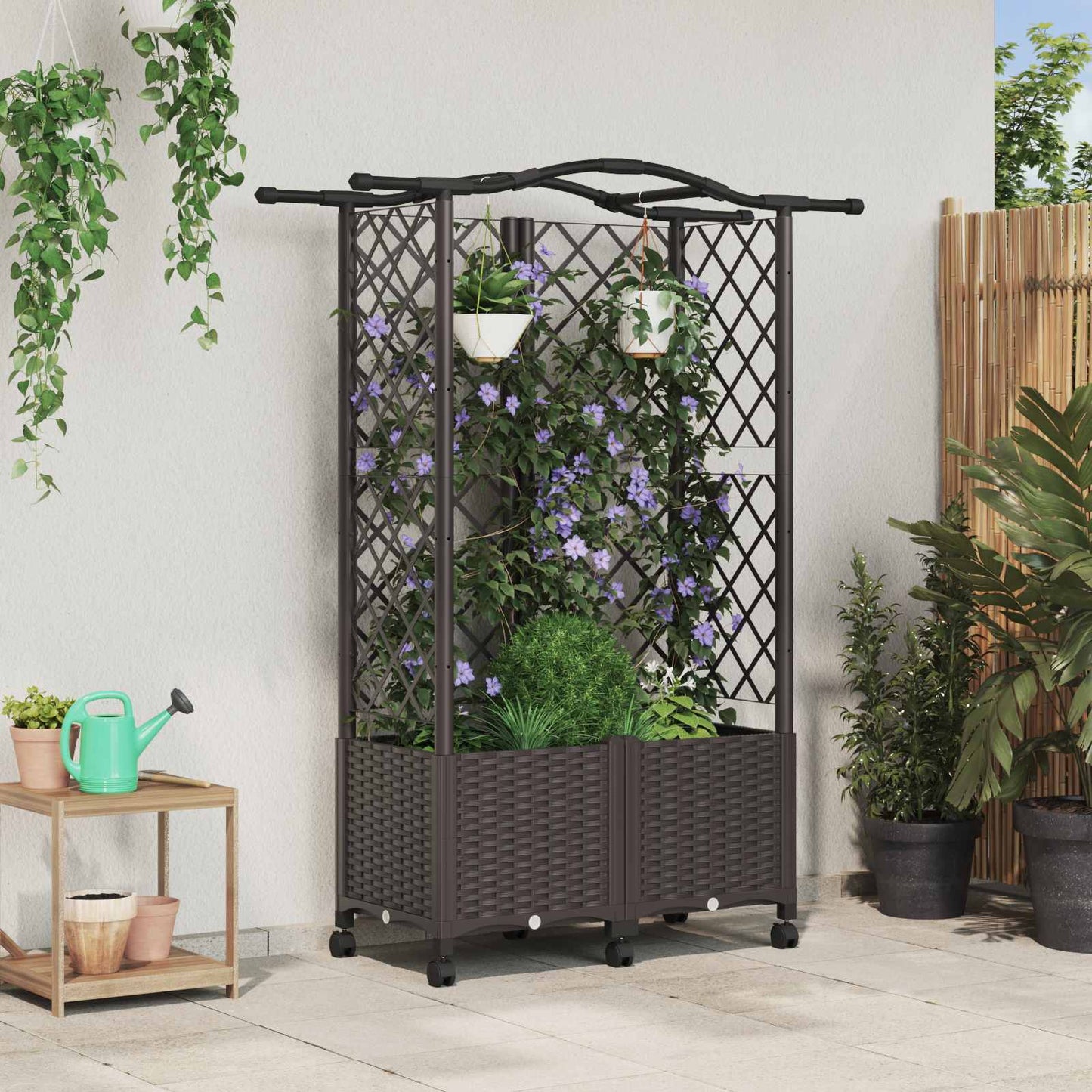 Hochbeet mit Rankgitter und Dach Braun 122 x 40 x 144 cm PP