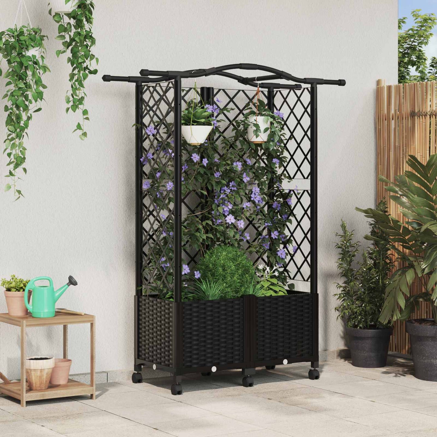 Hochbeet mit Rankgitter und Dach Schwarz 122 x 40 x 144 cm PP