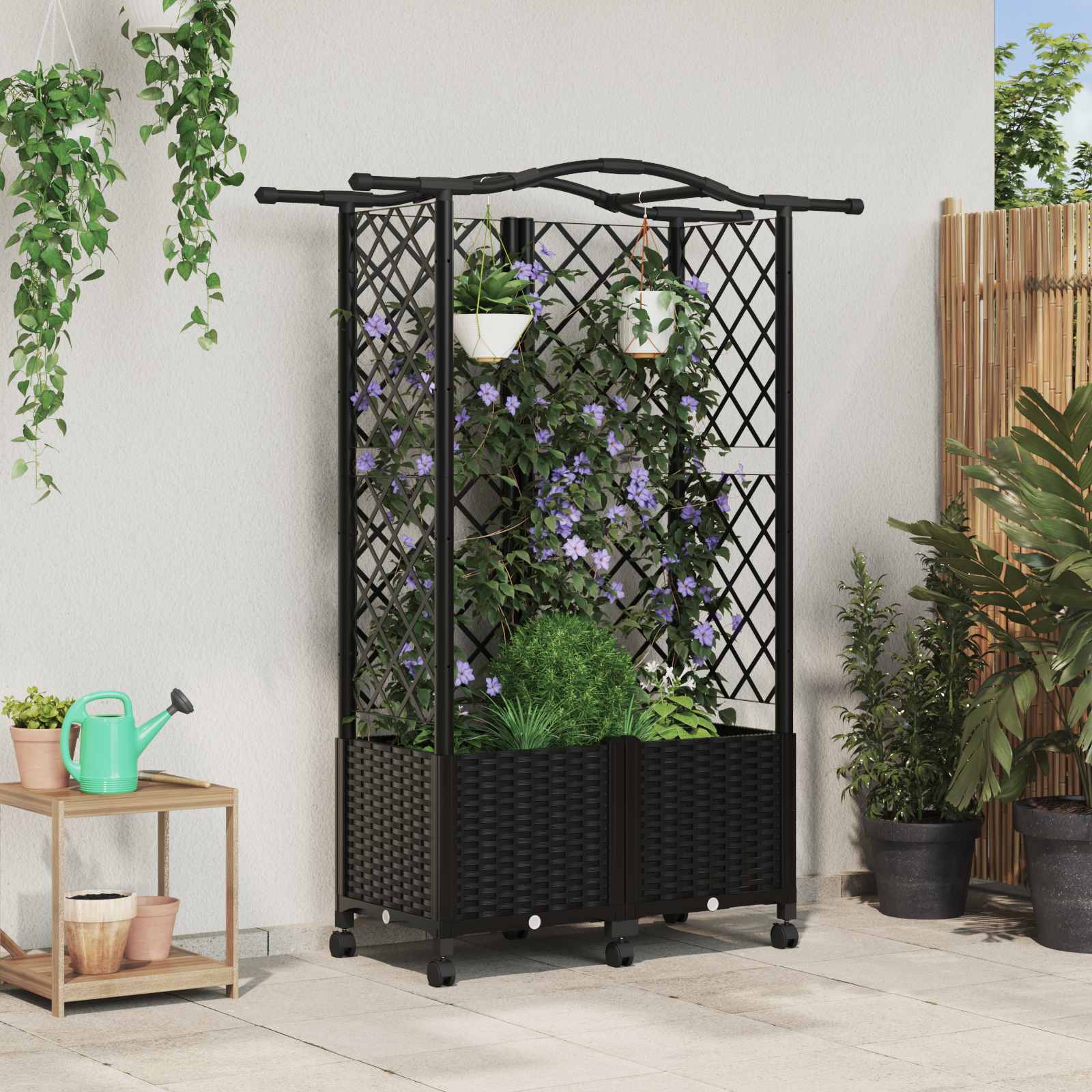 Hochbeet mit Rankgitter und Dach Schwarz 122 x 40 x 144 cm PP