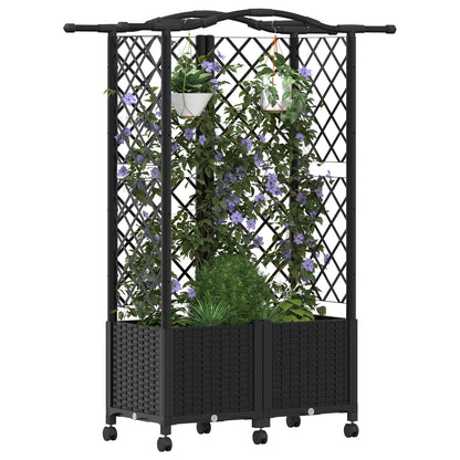 Hochbeet mit Rankgitter und Dach Schwarz 122 x 40 x 144 cm PP