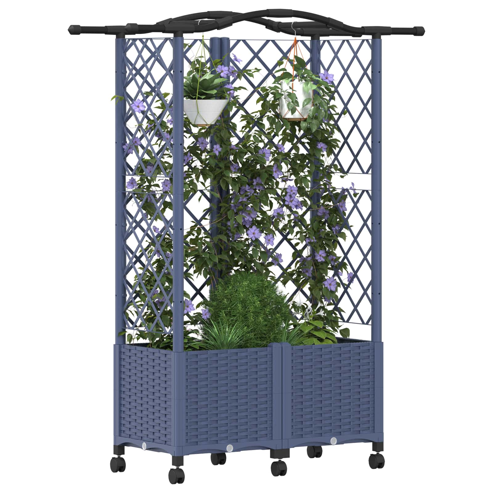 Hochbeet mit Rankgitter und Dach Grau 122 x 40 x 144 cm PP