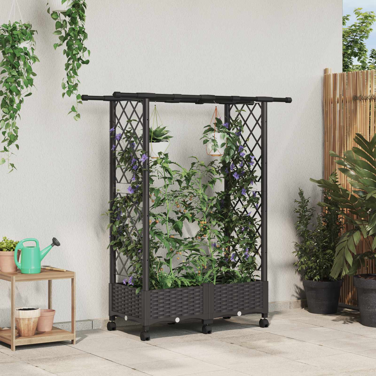 Hochbeet mit Rankgitter und Dach Braun 122,5 x 40 x 127 cm PP