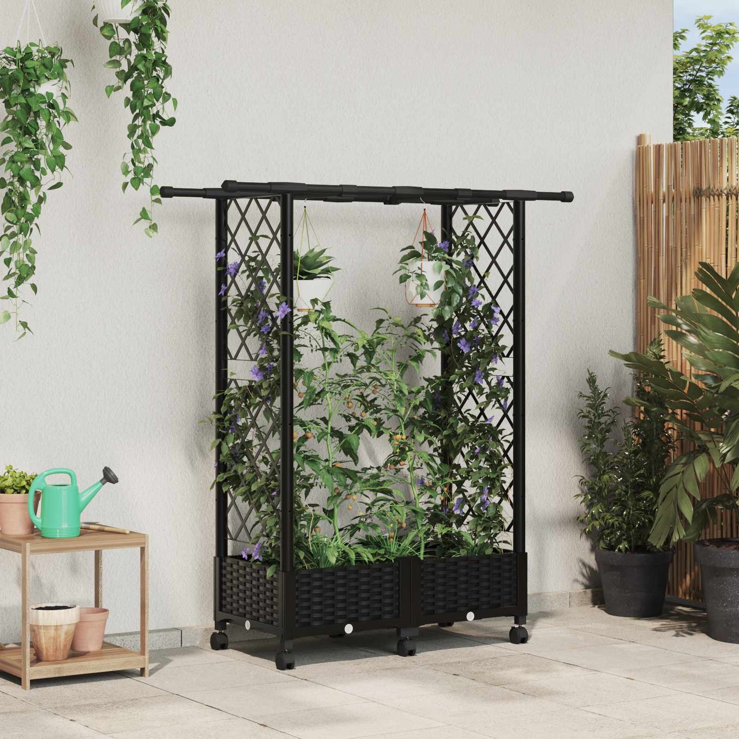 Hochbeet mit Rankgitter und Dach Schwarz 122,5 x 40 x 127 cm PP