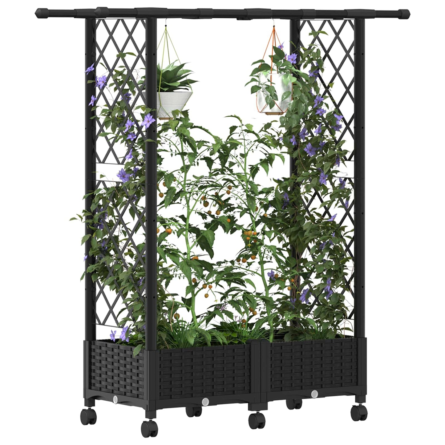 Hochbeet mit Rankgitter und Dach Schwarz 122,5 x 40 x 127 cm PP