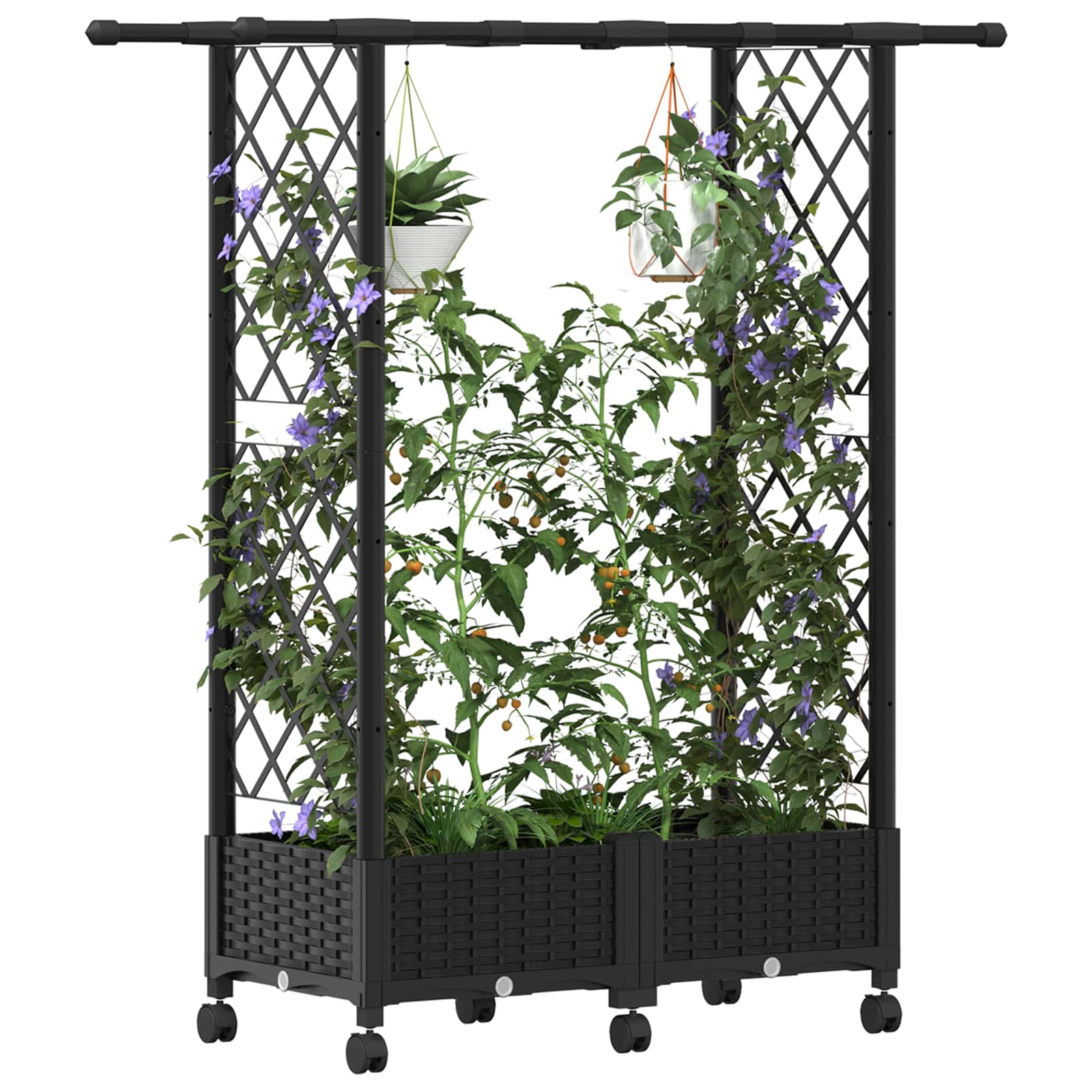 Hochbeet mit Rankgitter und Dach Schwarz 122,5 x 40 x 127 cm PP