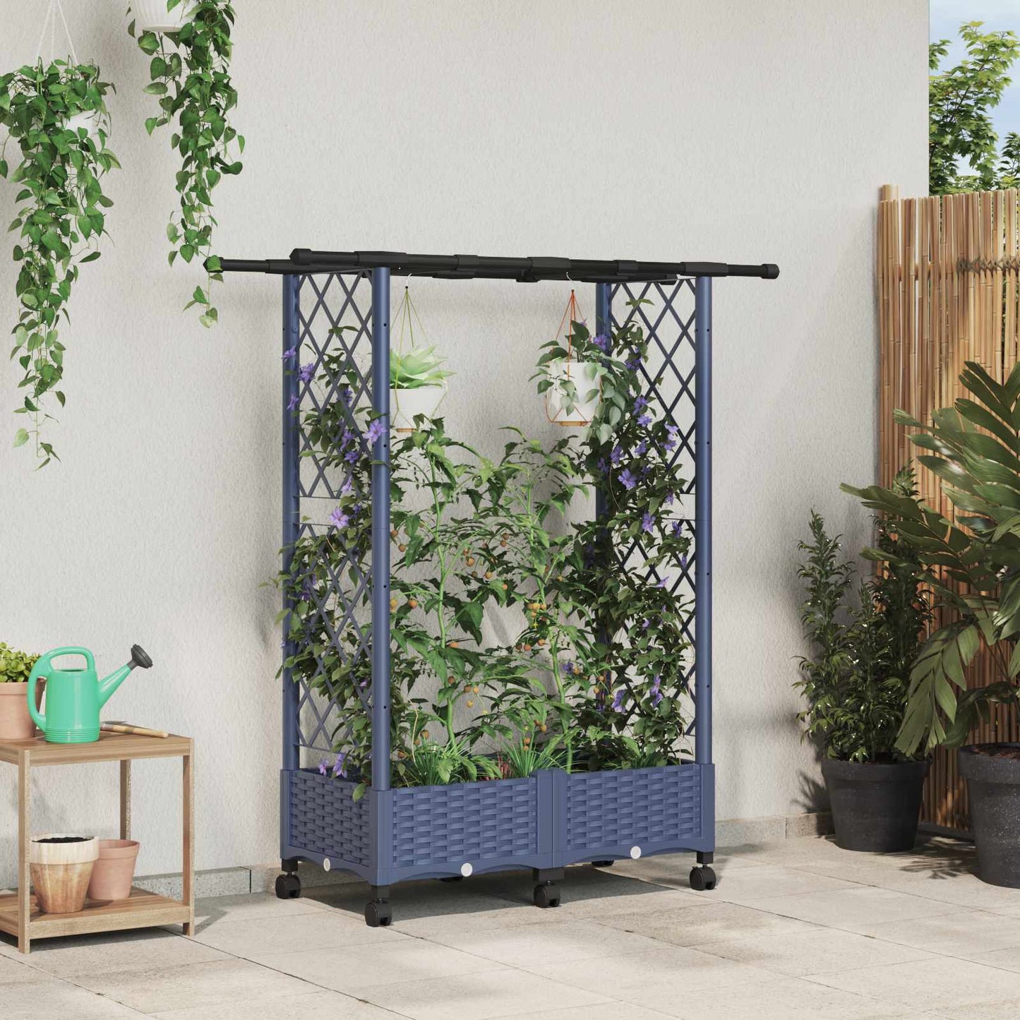Hochbeet mit Rankgitter und Dach Grau 122,5 x 40 x 127 cm PP