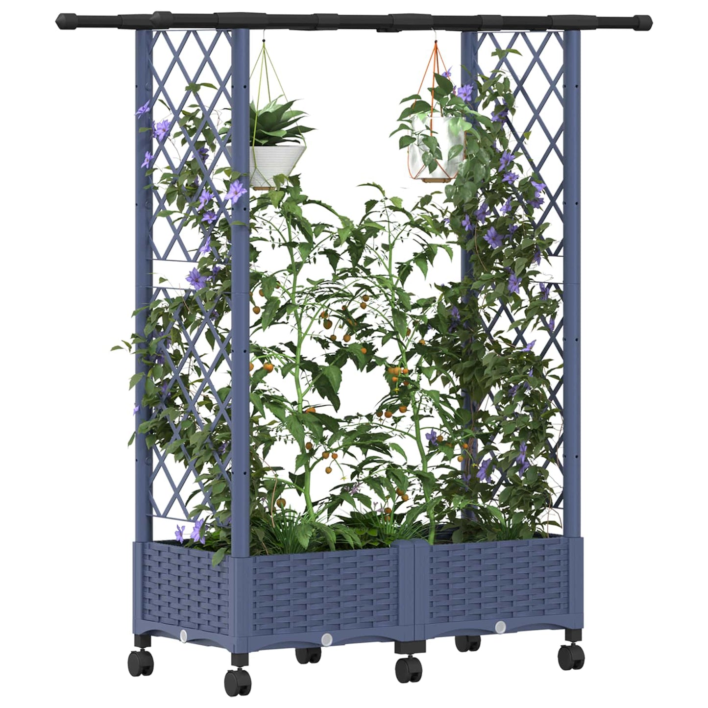 Hochbeet mit Rankgitter und Dach Grau 122,5 x 40 x 127 cm PP