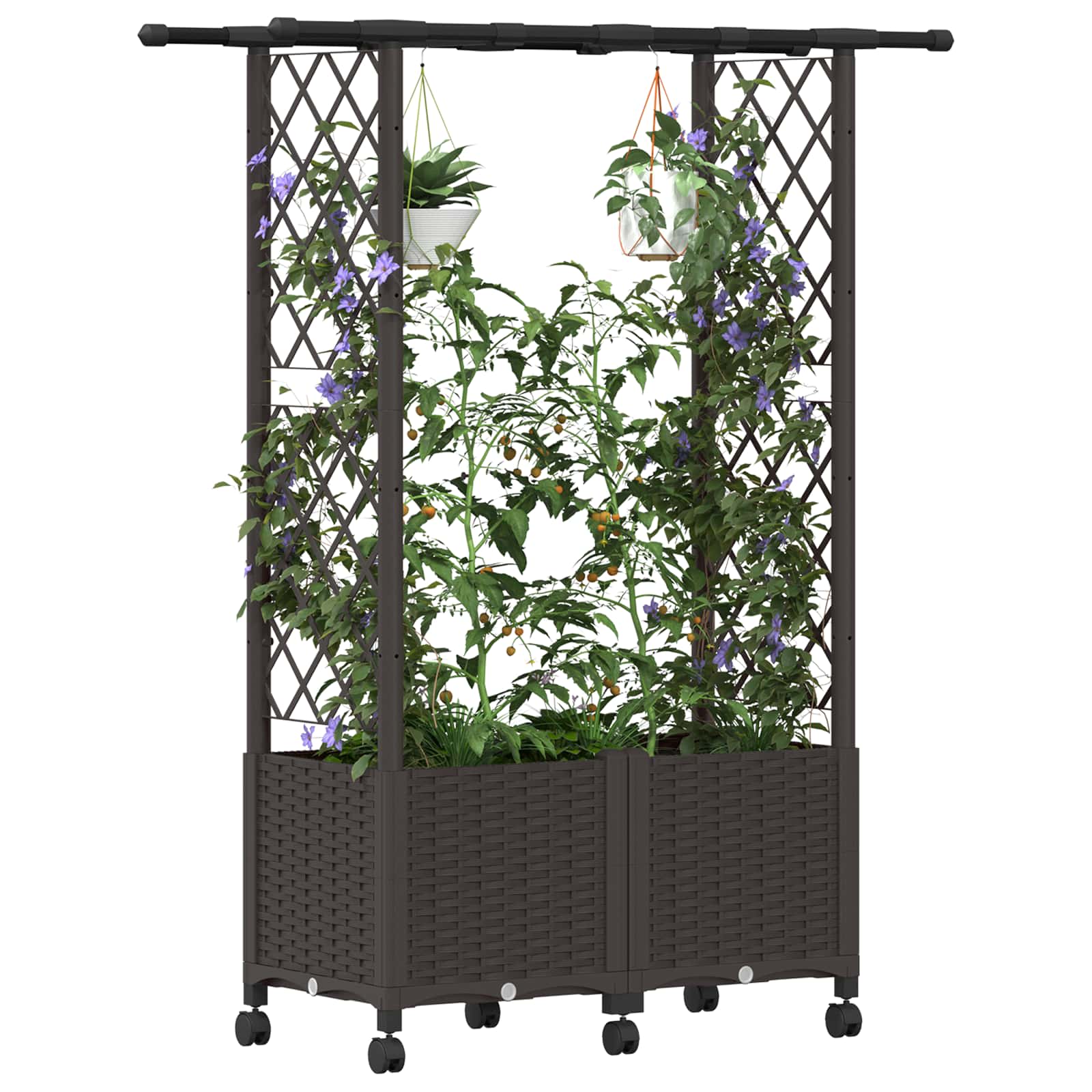 Hochbeet mit Rankgitter und Dach Braun 124,5 x 40 x 142 cm PP
