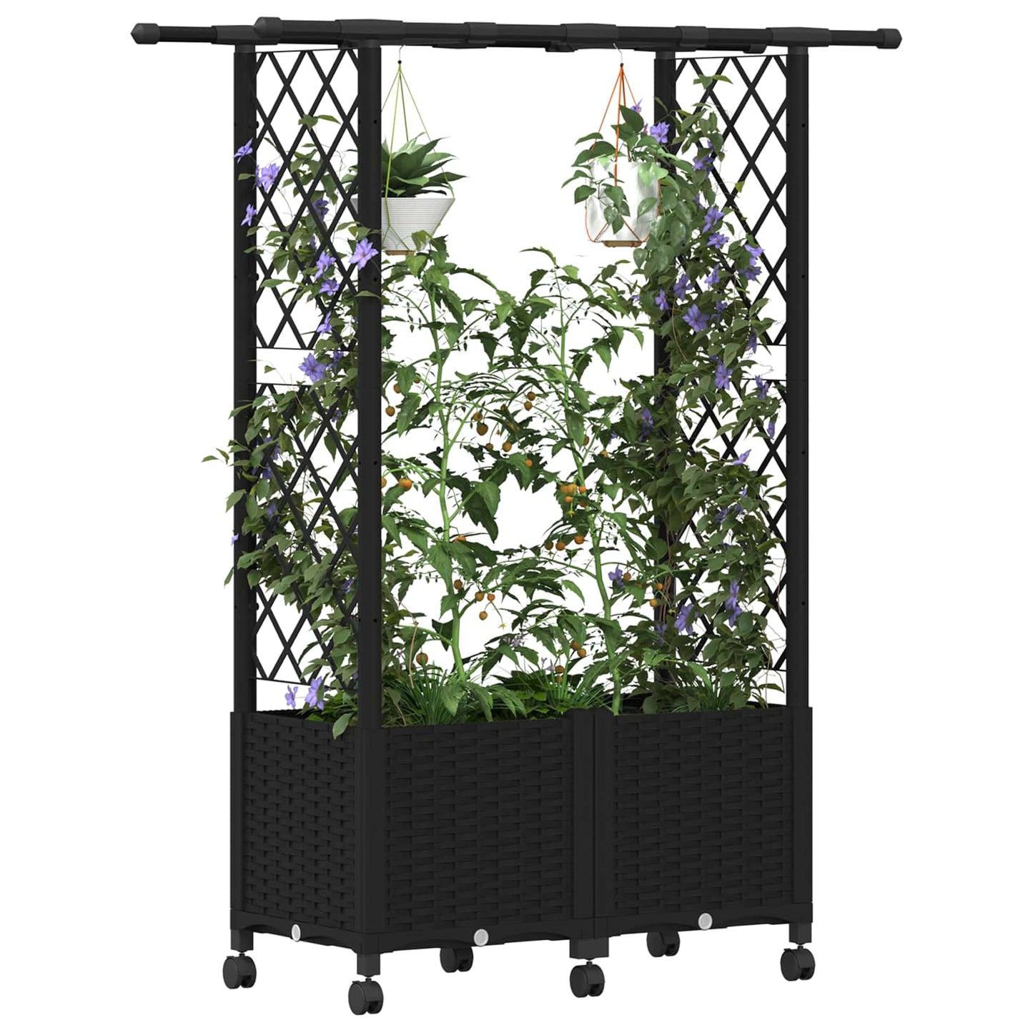 Hochbeet mit Rankgitter und Dach Schwarz 124,5 x 40 x 142 cm PP