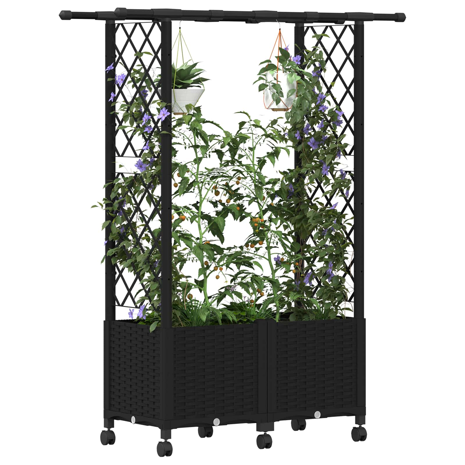 Hochbeet mit Rankgitter und Dach Schwarz 124,5 x 40 x 142 cm PP