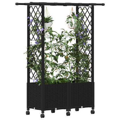 Hochbeet mit Rankgitter und Dach Schwarz 124,5 x 40 x 142 cm PP