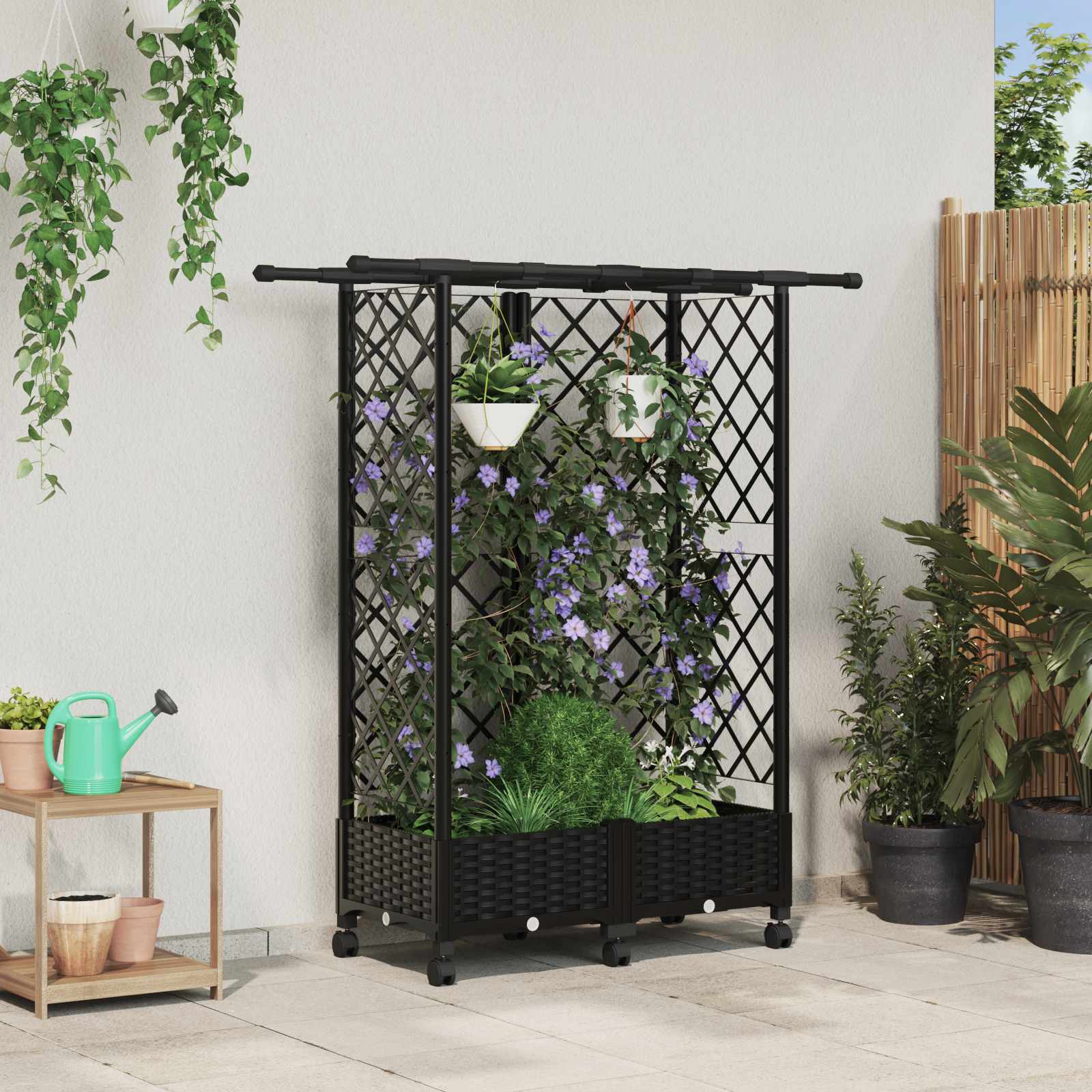 Hochbeet mit Rankgitter und Dach Schwarz 124 x 40 x 127 cm PP
