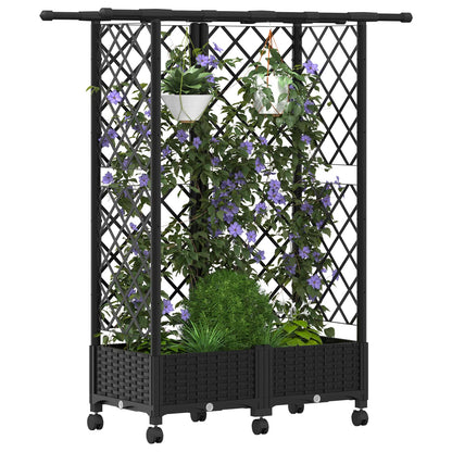 Hochbeet mit Rankgitter und Dach Schwarz 124 x 40 x 127 cm PP