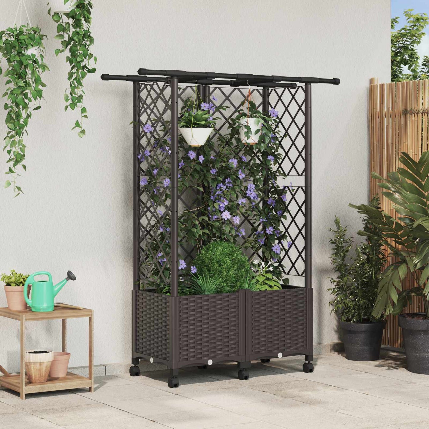 Hochbeet mit Rankgitter und Dach Braun 124 x 40 x 142 cm PP
