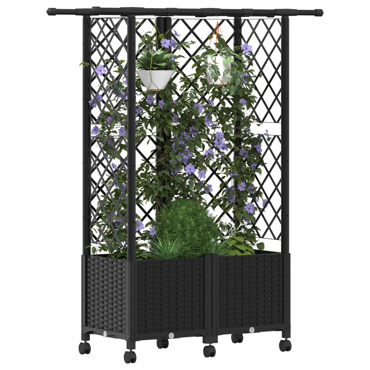 Hochbeet mit Rankgitter und Dach Schwarz 124 x 40 x 142 cm PP