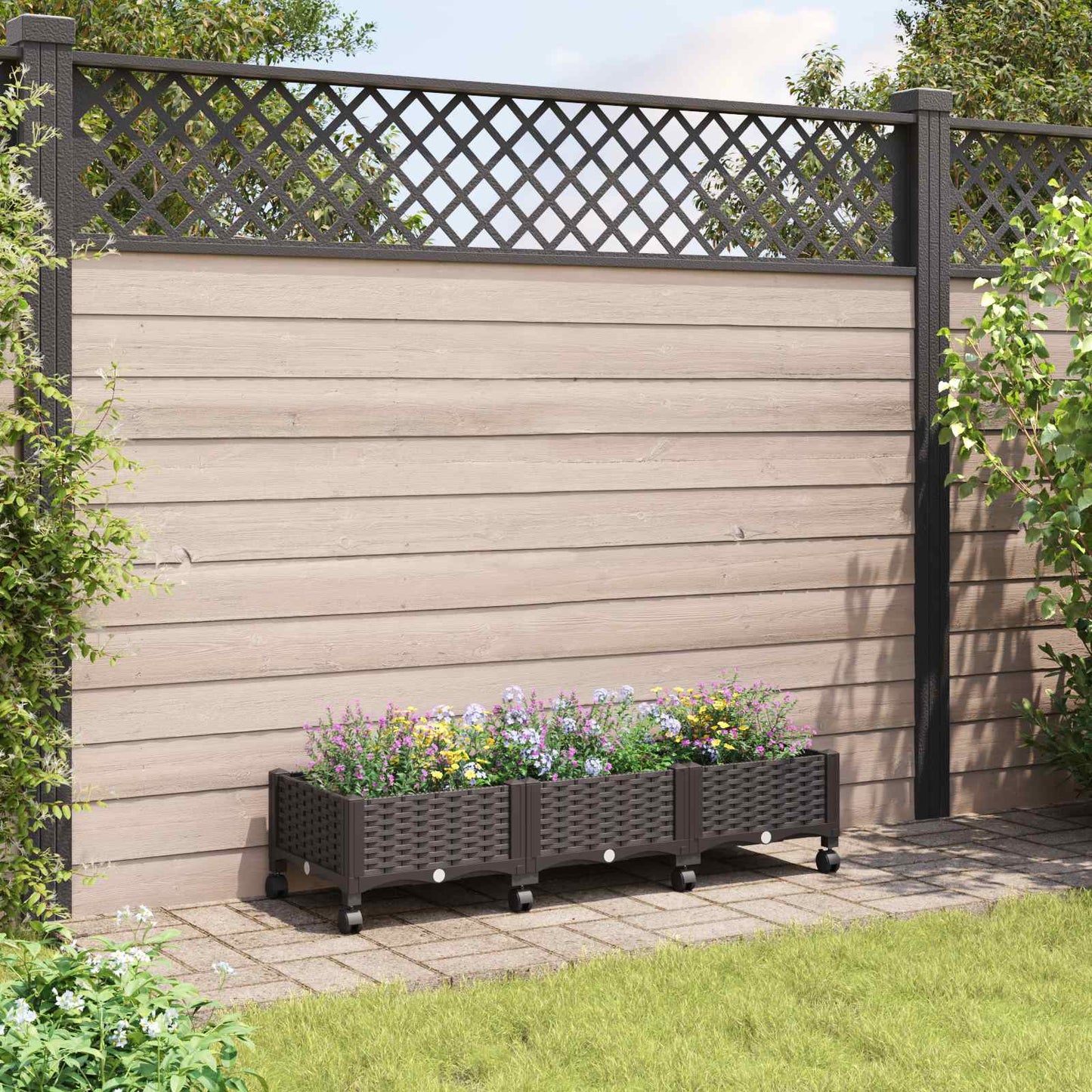 Gartenpflanzer mit Rädern Braun 120 x 40 x 29 cm PP