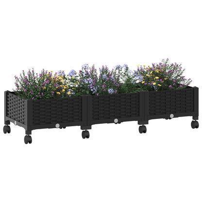 Gartenpflanzer mit Rädern Schwarz 120 x 40 x 29 cm PP