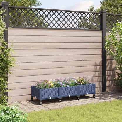 Gartenpflanzer mit Rädern Blaugrau 120 x 40 x 29 cm PP