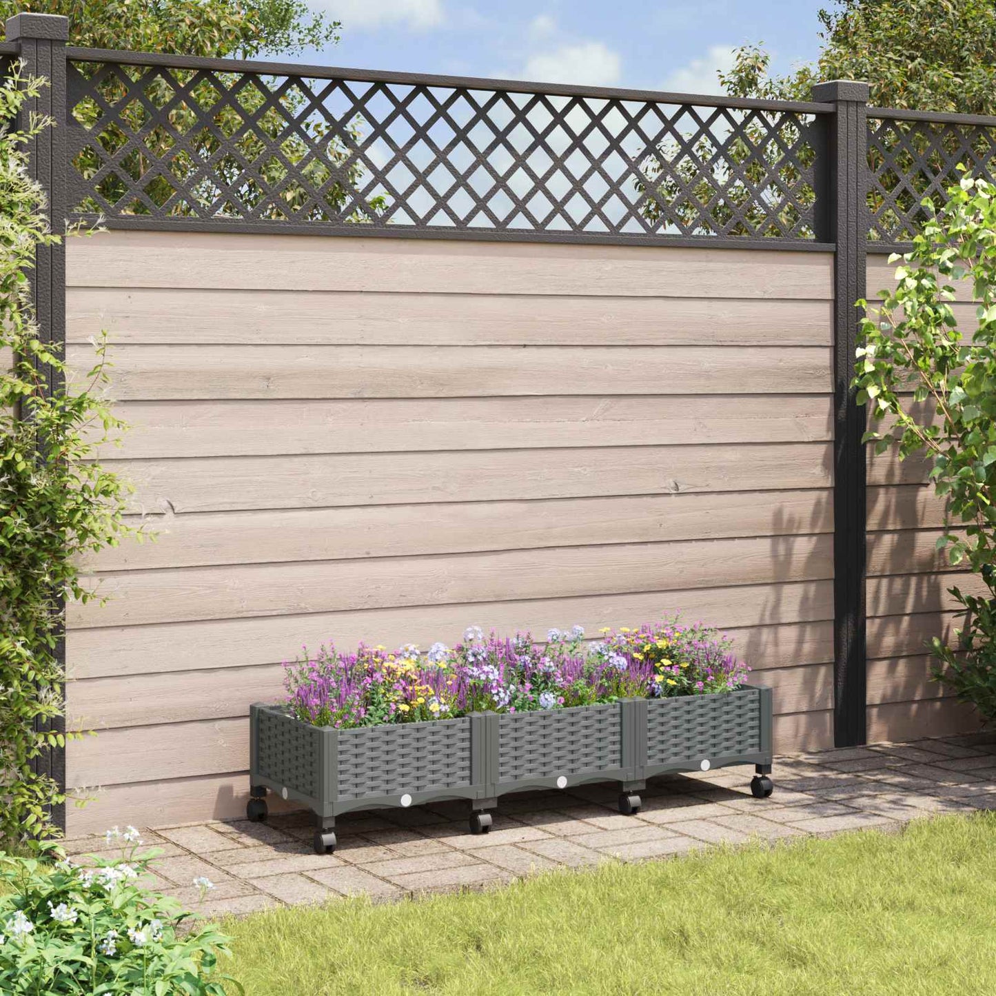 Gartenpflanzer mit Rädern Hellgrau 120 x 40 x 33 cm PP