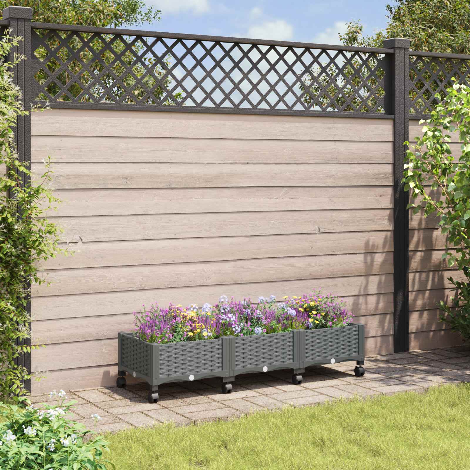 Gartenpflanzer mit Rädern Hellgrau 120 x 40 x 33 cm PP