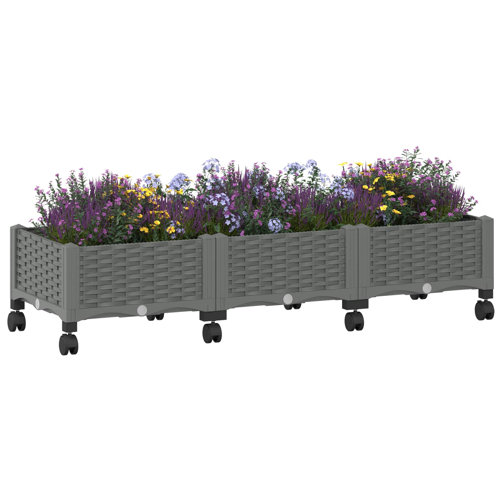 Gartenpflanzer mit Rädern Hellgrau 120 x 40 x 33 cm PP