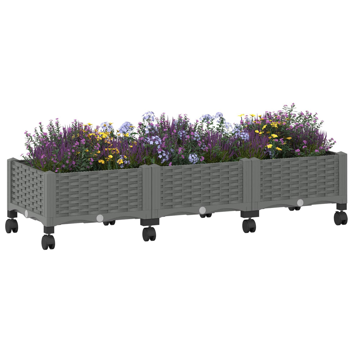 Gartenpflanzer mit Rädern Hellgrau 120 x 40 x 29 cm PP