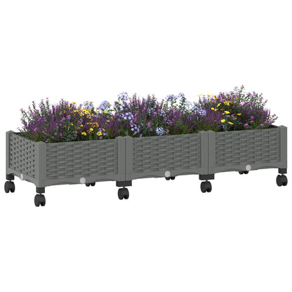 Gartenpflanzer mit Rädern Hellgrau 120 x 40 x 29 cm PP