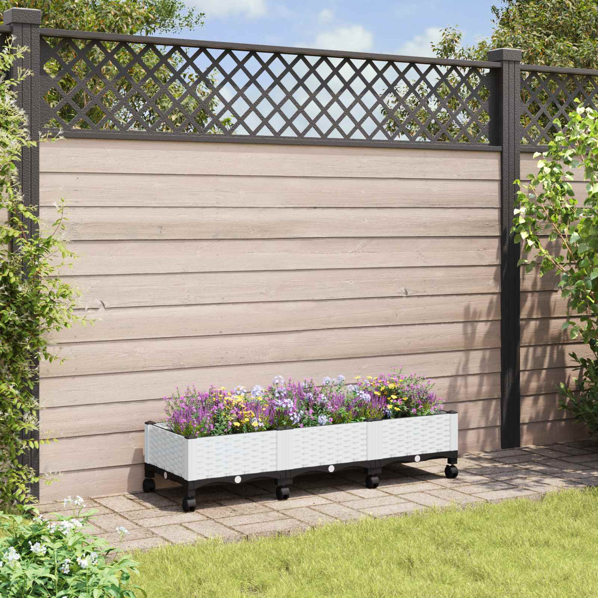 Gartenpflanzer mit Rädern Weiß 120 x 40 x 29 cm PP