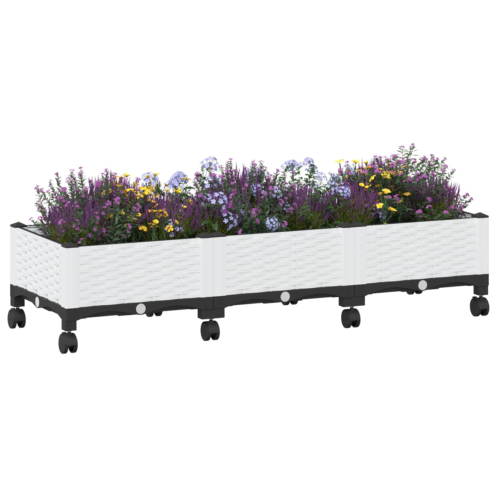 Gartenpflanzer mit Rädern Weiß 120 x 40 x 33 cm PP