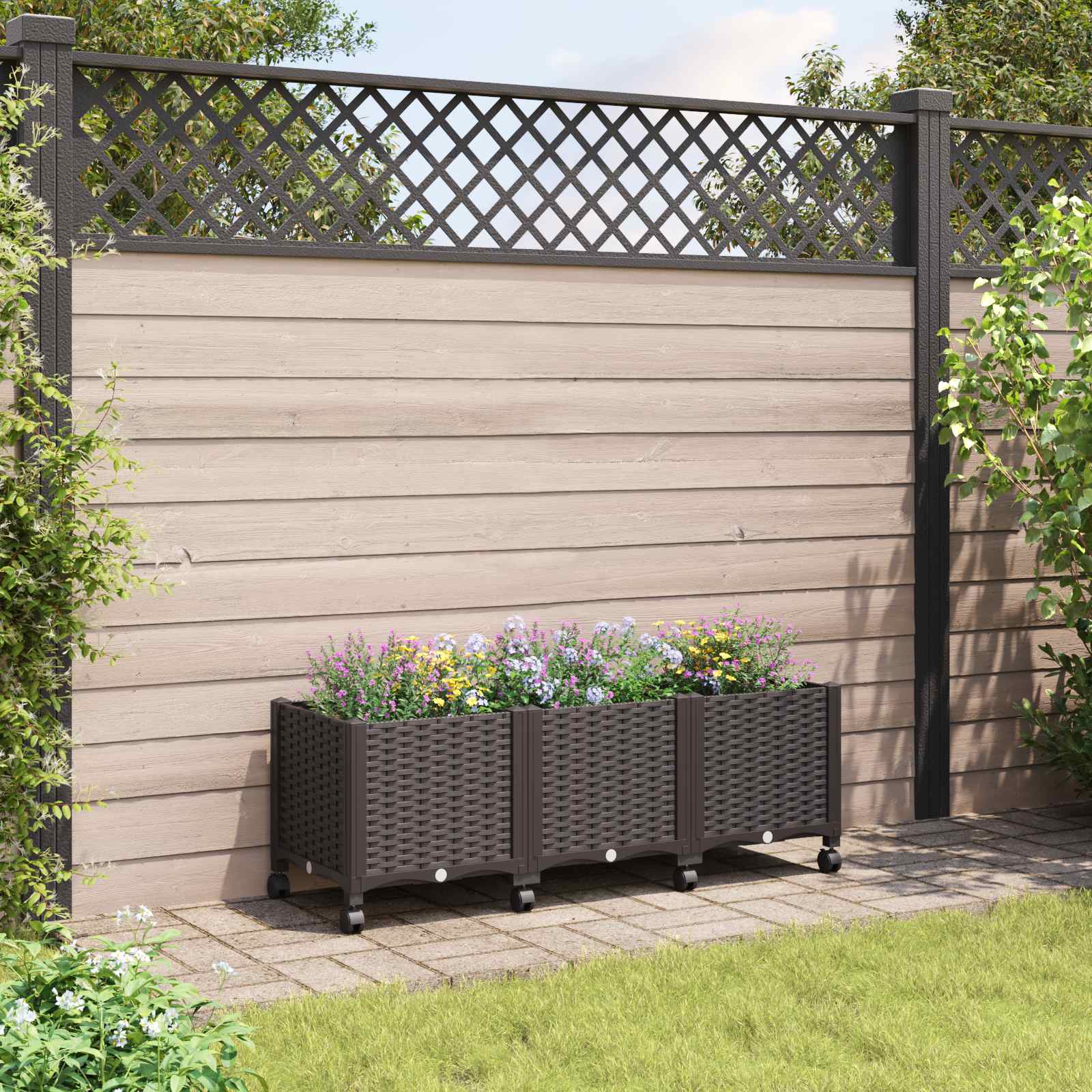 Gartenpflanzer mit Rädern Braun 120 x 40 x 44 cm PP
