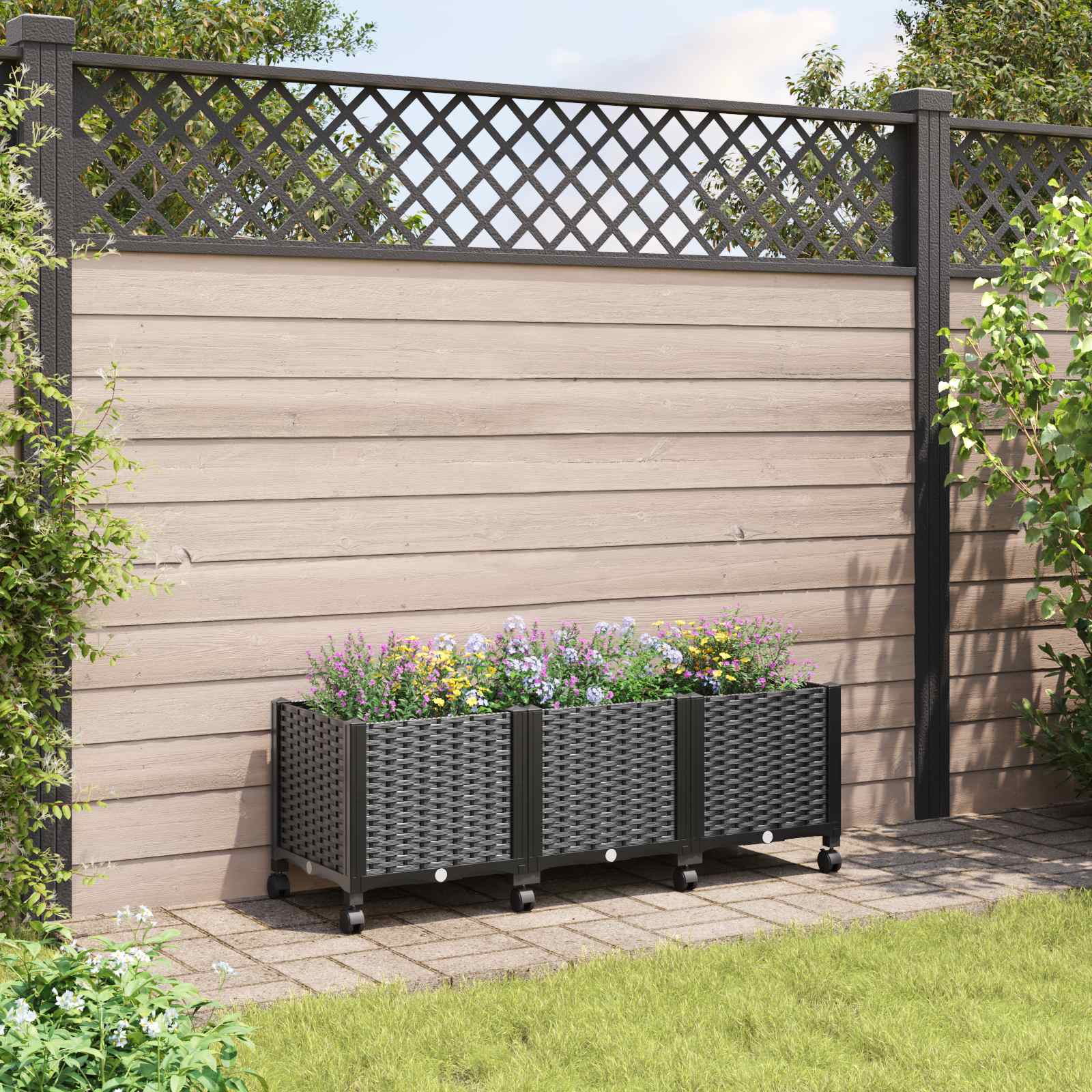 Gartenpflanzer mit Rädern Schwarz 120 x 40 x 44 cm PP