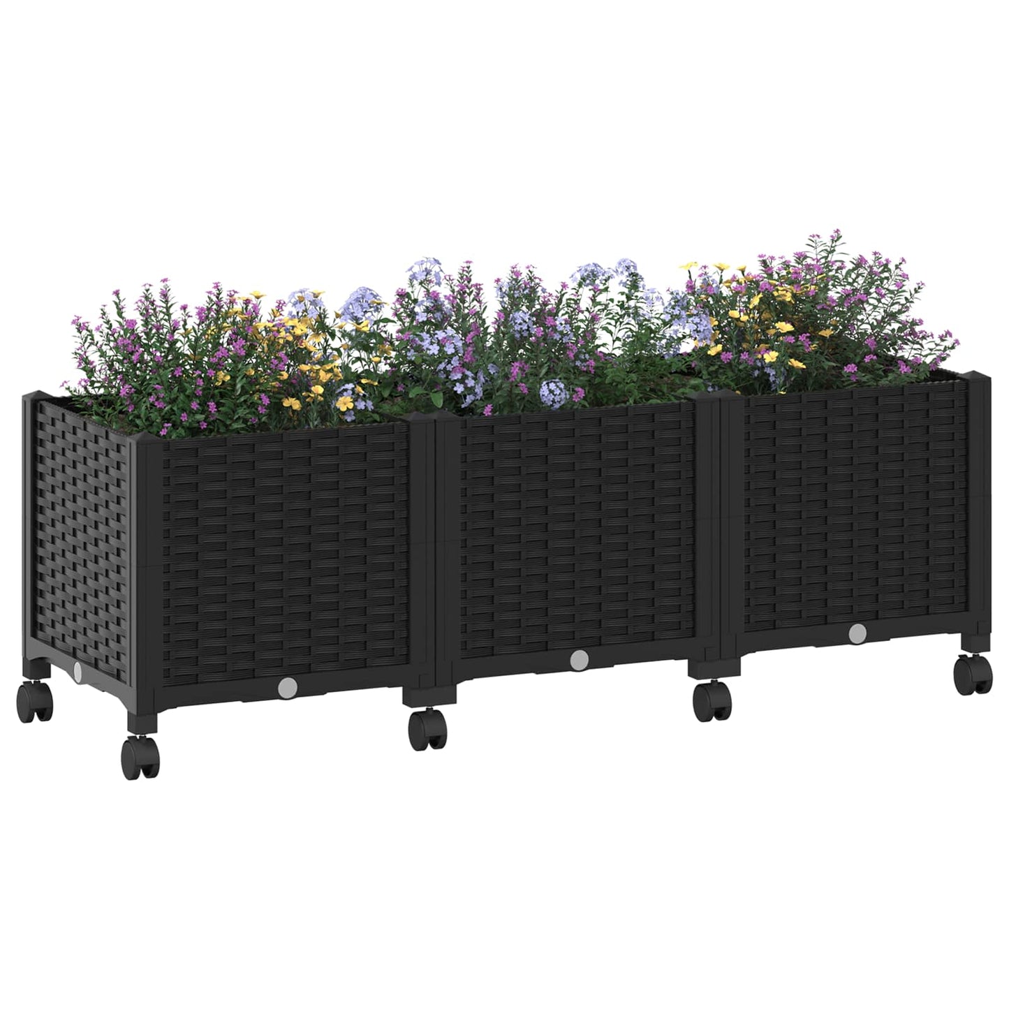 Gartenpflanzer mit Rädern Schwarz 120 x 40 x 44 cm PP
