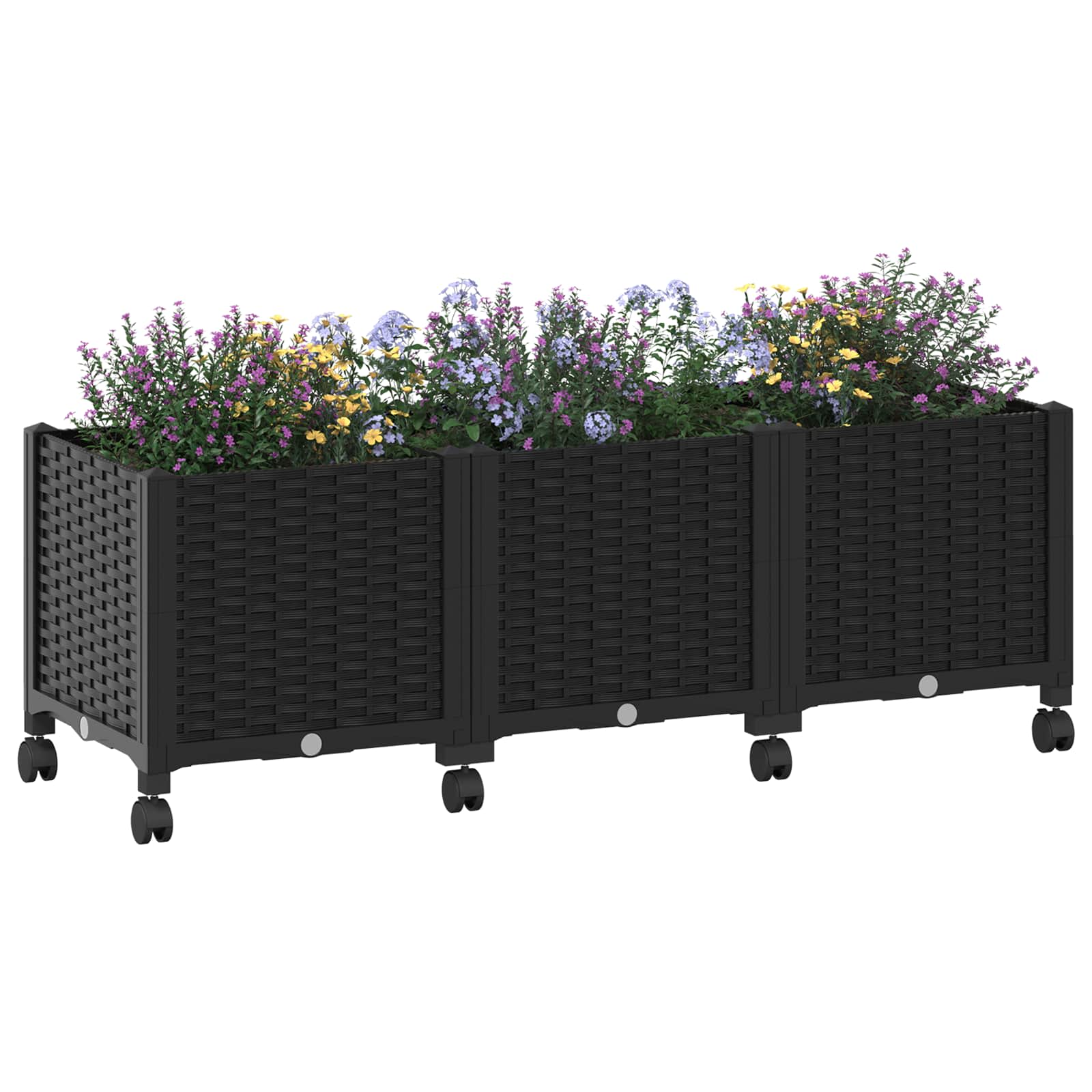 Gartenpflanzer mit Rädern Schwarz 120 x 40 x 44 cm PP