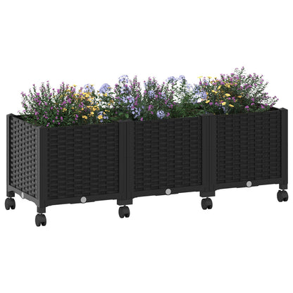Gartenpflanzer mit Rädern Schwarz 120 x 40 x 44 cm PP