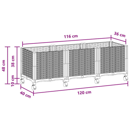 Gartenpflanzer mit Rädern Schwarz 120 x 40 x 44 cm PP