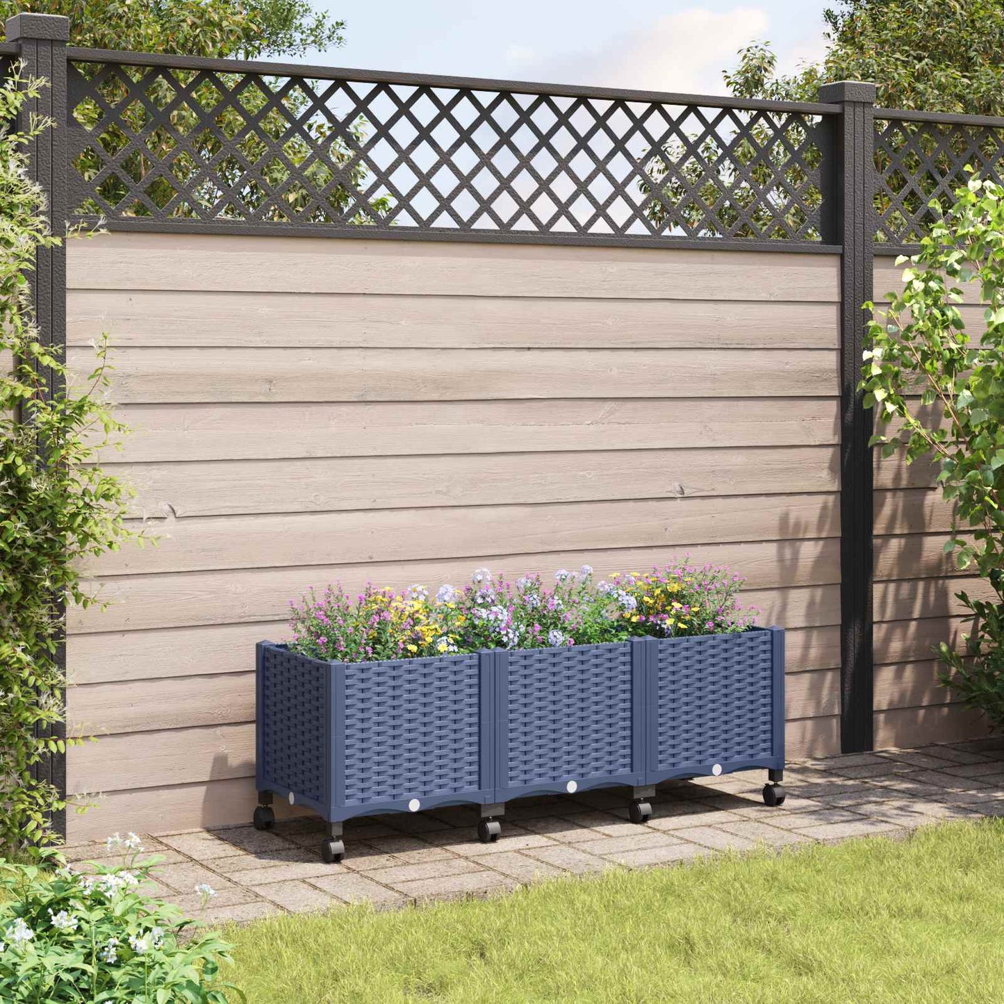 Gartenpflanzer mit Rädern Blaugrau 120 x 40 x 48 cm PP
