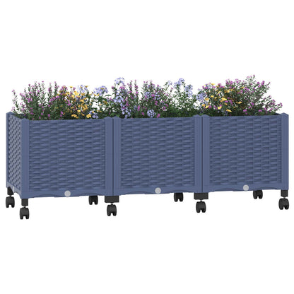 Gartenpflanzer mit Rädern Blaugrau 120 x 40 x 44 cm PP