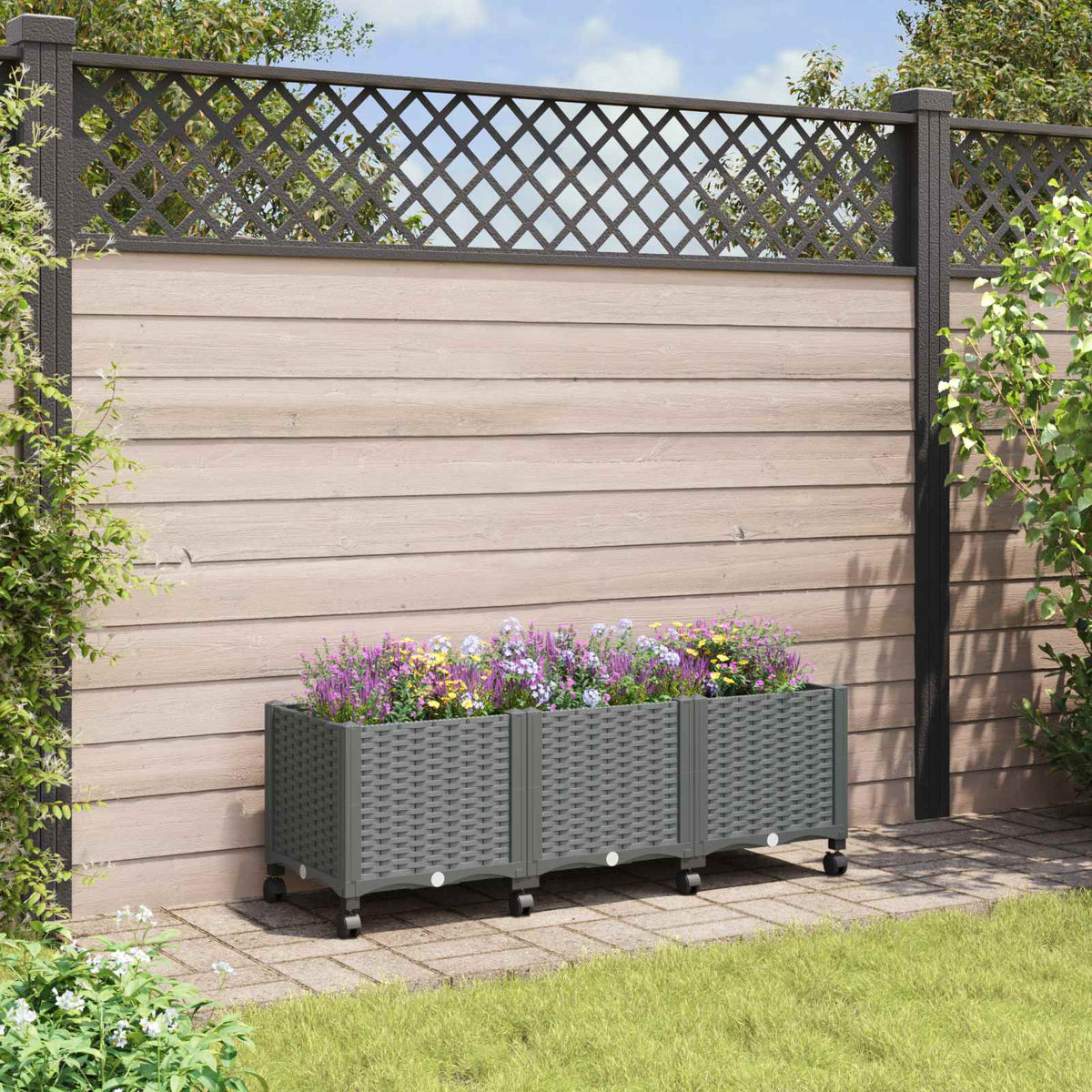 Gartenpflanzer mit Rädern Hellgrau 120 x 40 x 44 cm PP