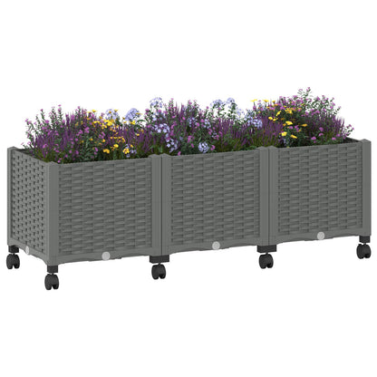 Gartenpflanzer mit Rädern Hellgrau 120 x 40 x 44 cm PP