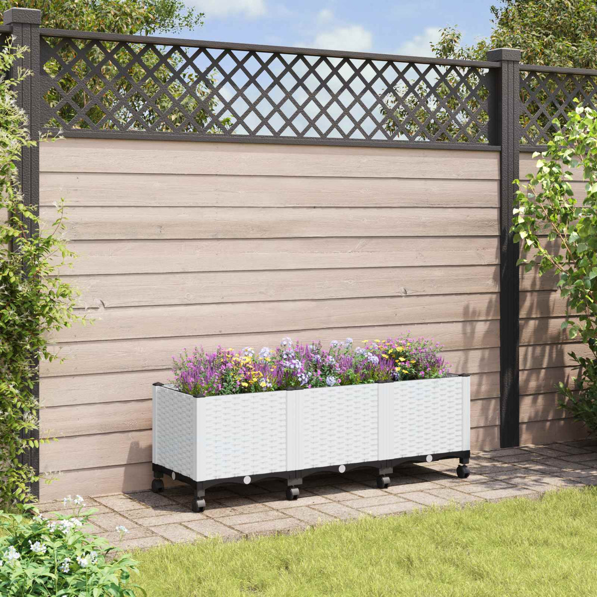 Gartenpflanzer mit Rädern Weiß 120 x 40 x 44 cm PP