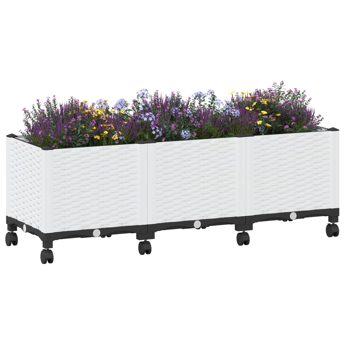 Gartenpflanzer mit Rädern Weiß 120 x 40 x 48 cm PP