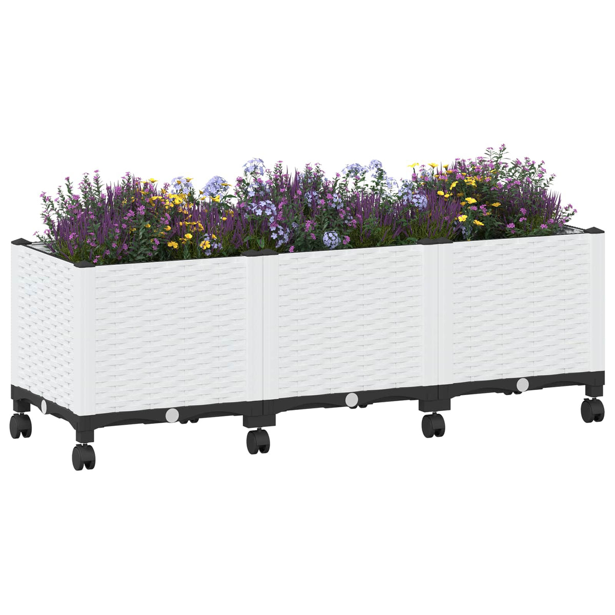 Gartenpflanzer mit Rädern Weiß 120 x 40 x 44 cm PP