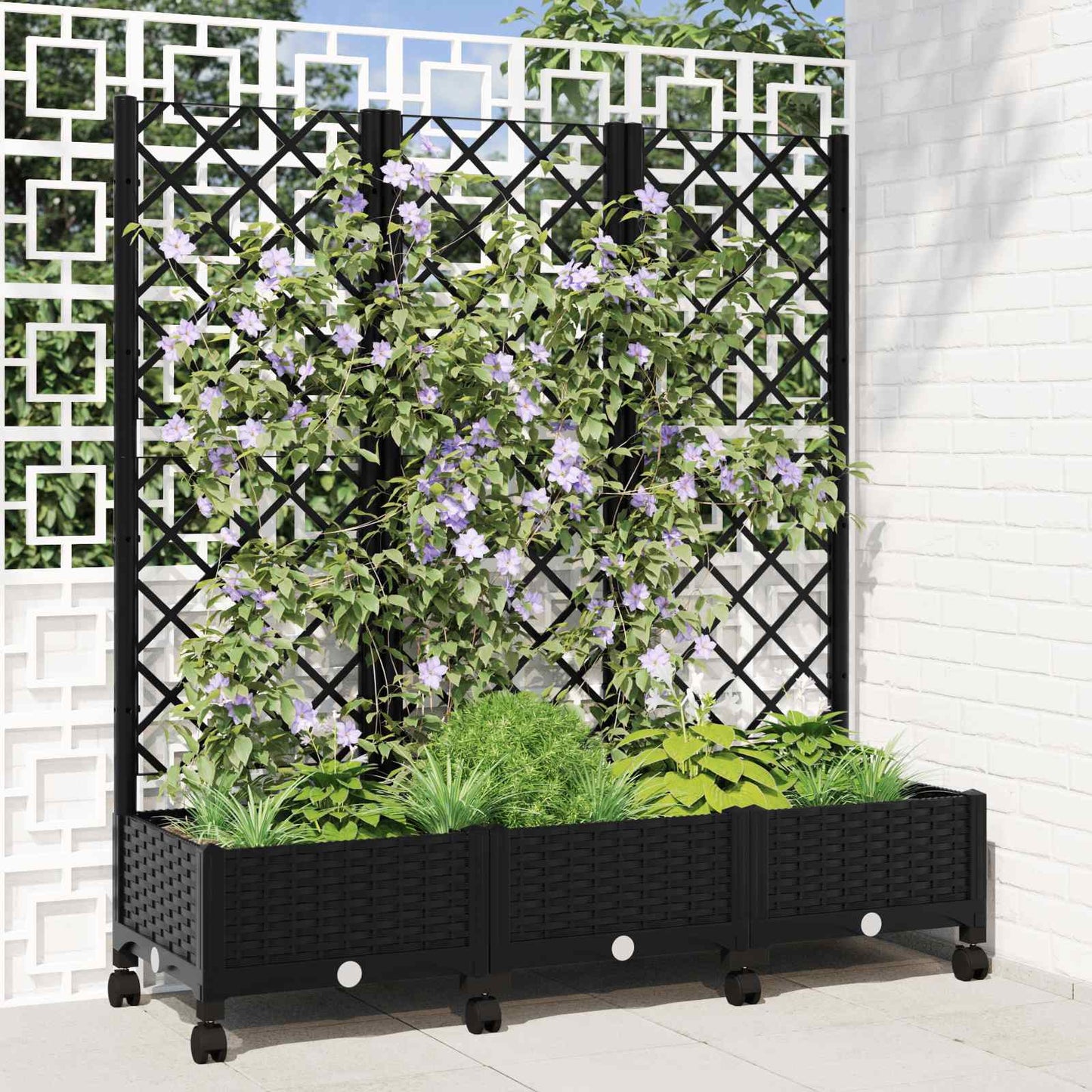 Pflanzkübel mit Spalier und Rädern Schwarz 120 x 40 x 131,5 cm